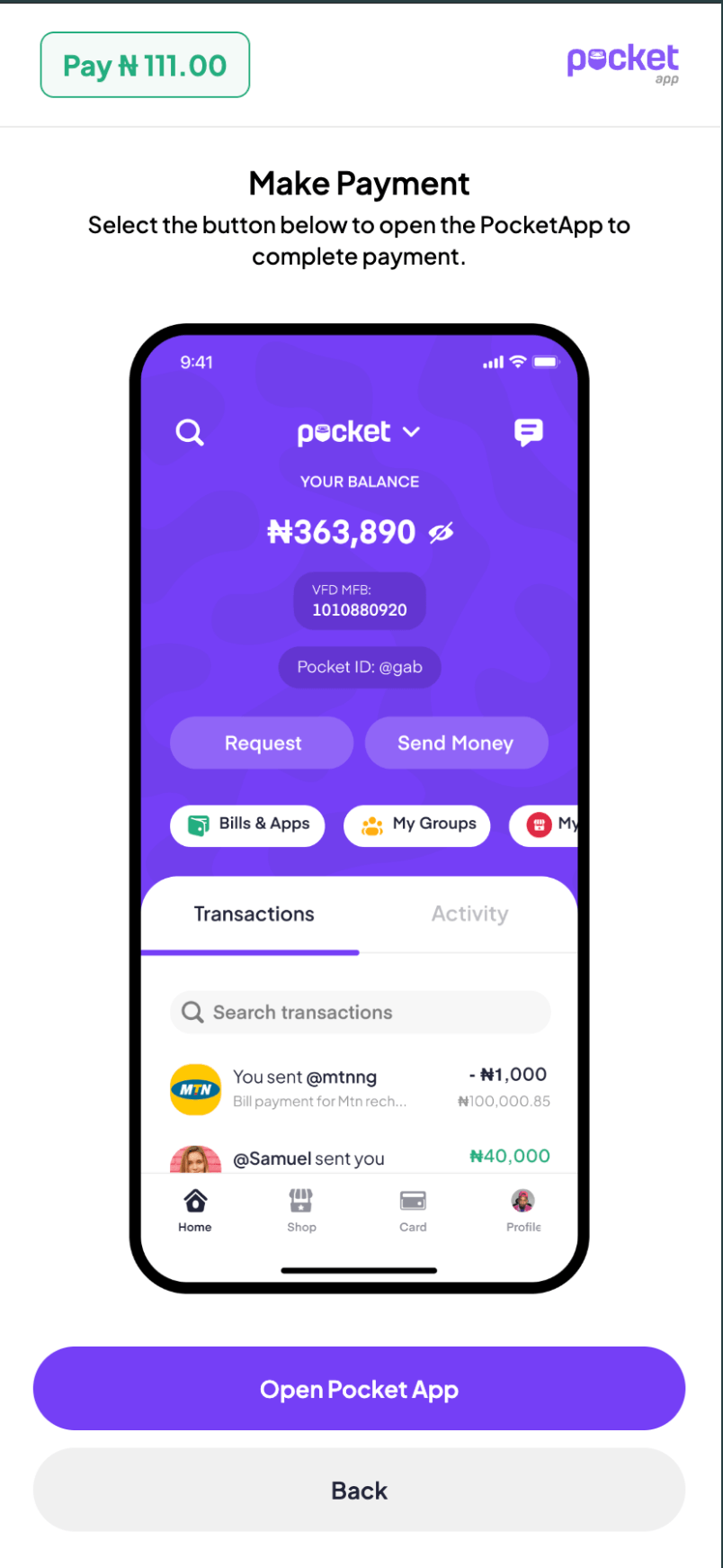 Mobile checkout view